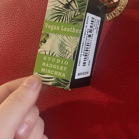 Badgley Mischka Red Tote with Bag Charm - Picture 2 of 4